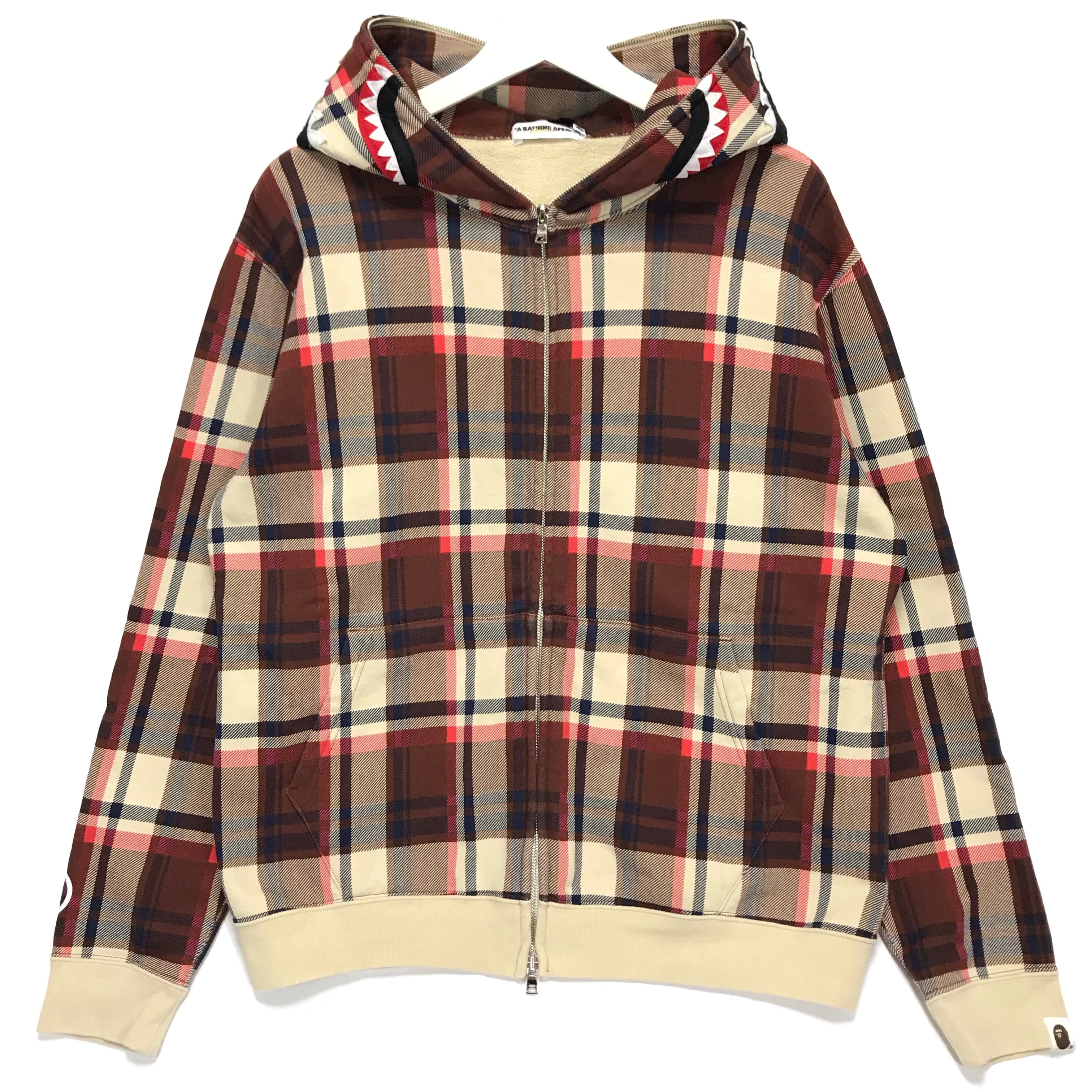 [M] A Bathing Ape Bape 15th Anniversary Plaid Ful Zip Shark Hoodie