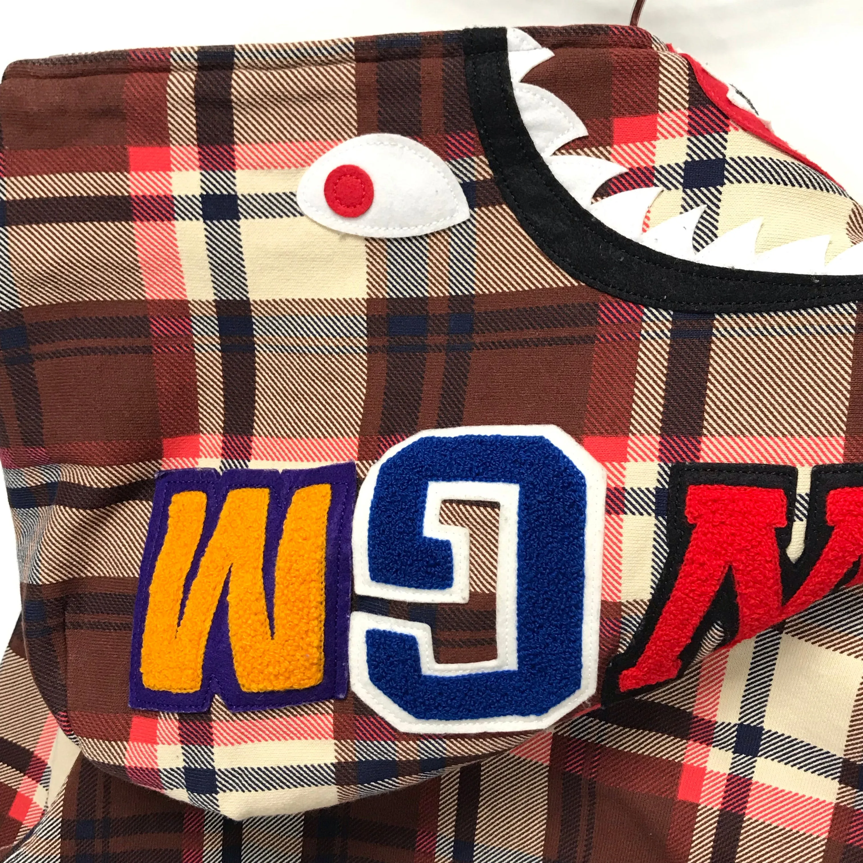 [M] A Bathing Ape Bape 15th Anniversary Plaid Ful Zip Shark Hoodie
