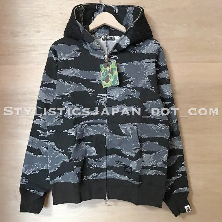 [M] DS! A Bathing Ape Bape Tiger Camo Tiger Full Zip Hoodie Black