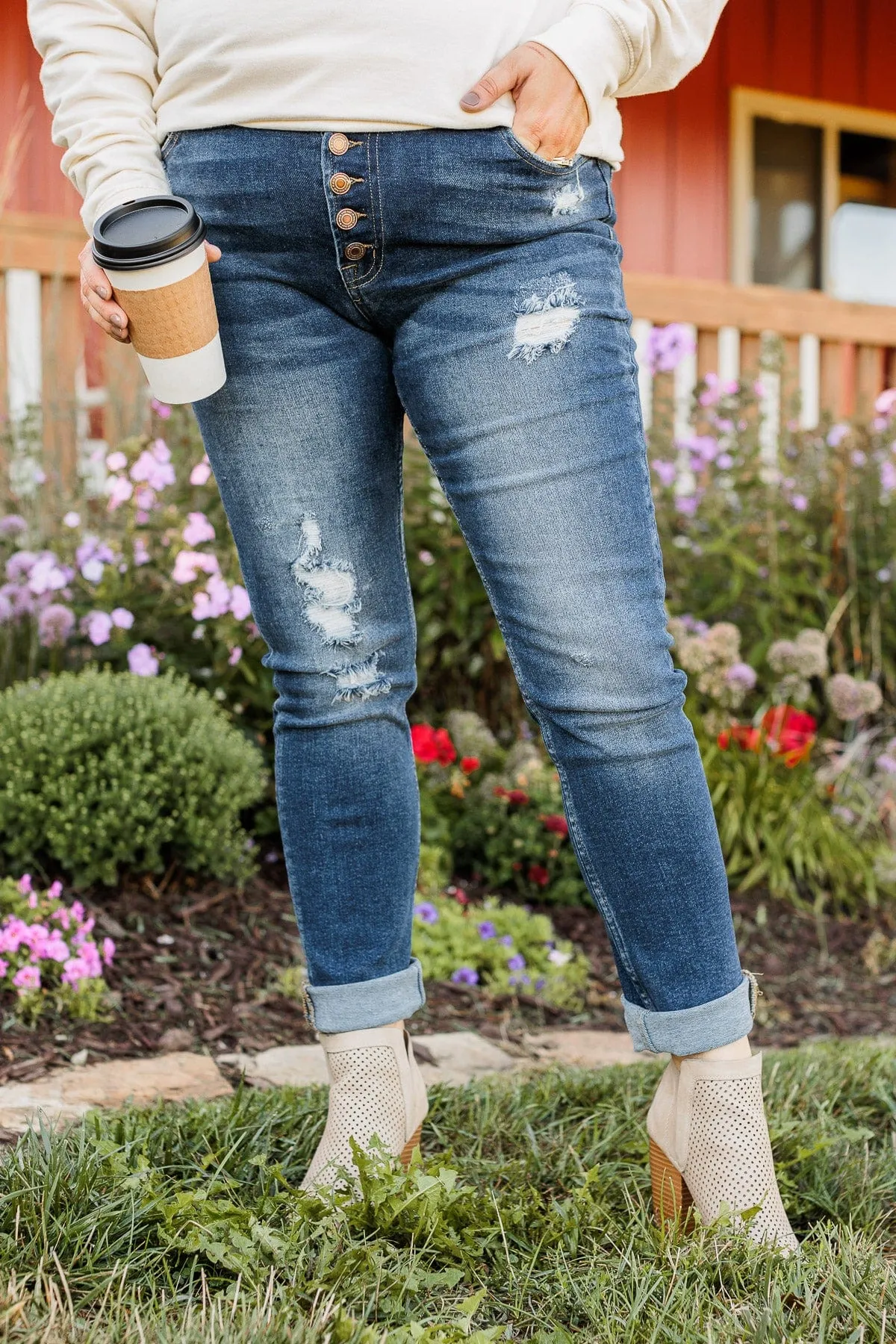 Mack & Mal Button Fly Skinny Jeans- Alani Wash
