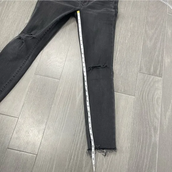 Madewell 9&quot; High Rise Skinny Jeans in Black Sea Raw Hem Distressed Boho H2230 27