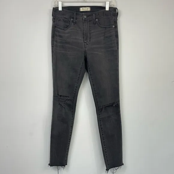 Madewell 9&quot; High Rise Skinny Jeans in Black Sea Raw Hem Distressed Boho H2230 27