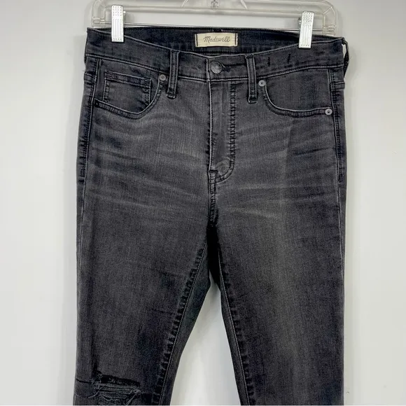 Madewell 9&quot; High Rise Skinny Jeans in Black Sea Raw Hem Distressed Boho H2230 27