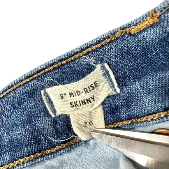 Madewell 9&quot; Mid-Rise Skinny Button Fly Denim Jeans Medium Light Blue Size 26