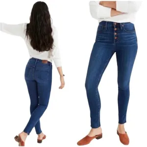 Madewell 9&quot; Mid-Rise Skinny Button Fly Denim Jeans Medium Light Blue Size 26