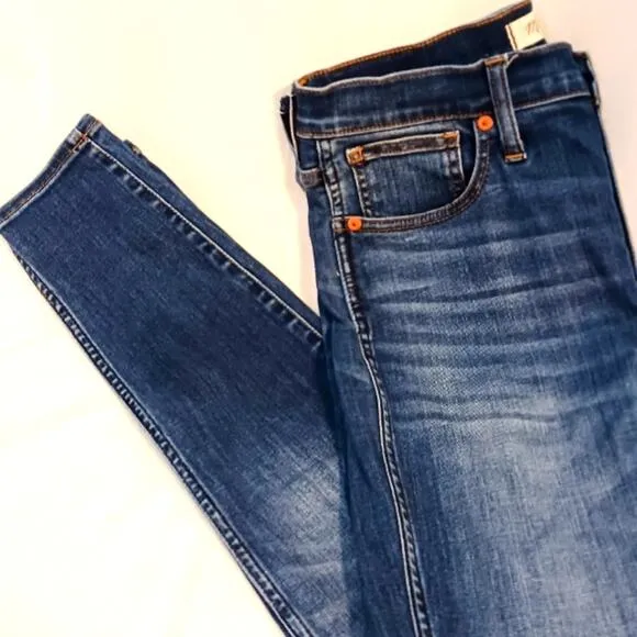 Madewell Jeans 10&quot; High Rise Women's Sz 29 Dark Blue Skinny Atlantic Whiskered