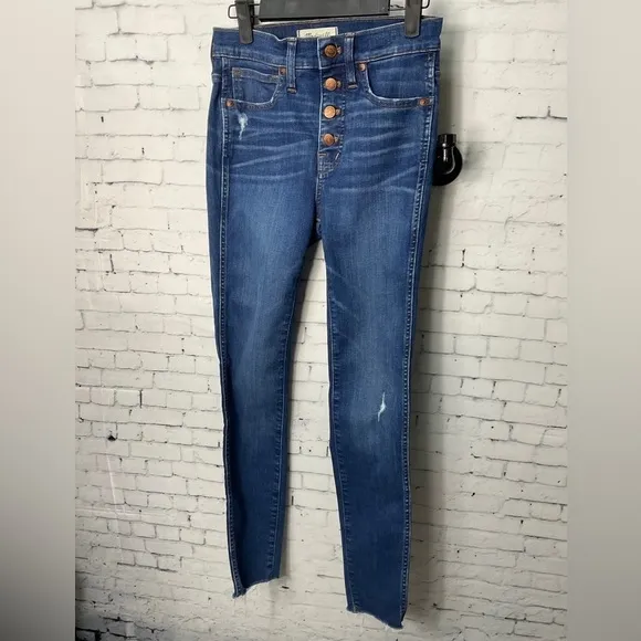 Madewell Women 10&quot; High Rise Skinny Raw Hem Exposed Button Fly Denim Jean