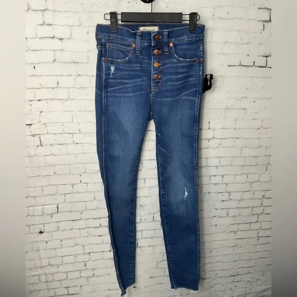 Madewell Women 10&quot; High Rise Skinny Raw Hem Exposed Button Fly Denim Jean
