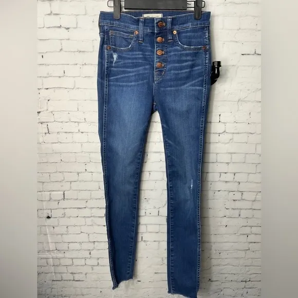 Madewell Women 10&quot; High Rise Skinny Raw Hem Exposed Button Fly Denim Jean