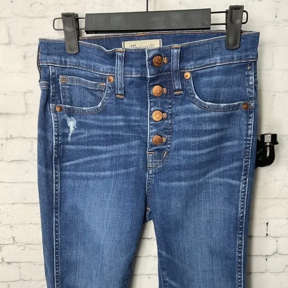 Madewell Women 10&quot; High Rise Skinny Raw Hem Exposed Button Fly Denim Jean