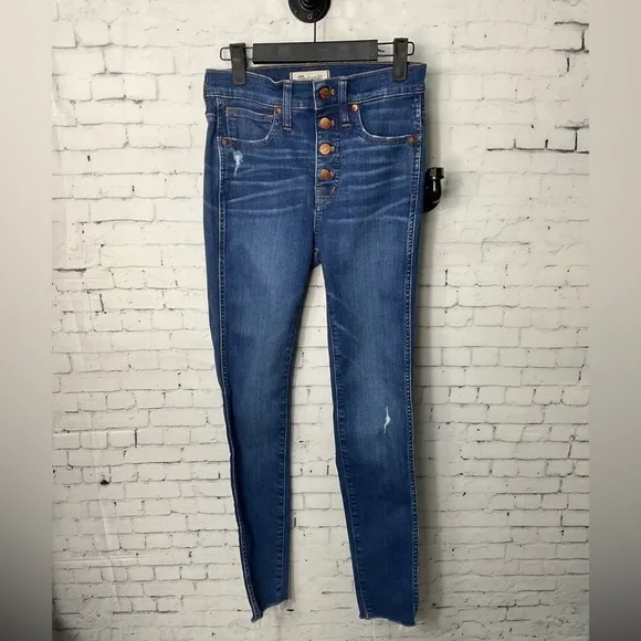 Madewell Women 10&quot; High Rise Skinny Raw Hem Exposed Button Fly Denim Jean