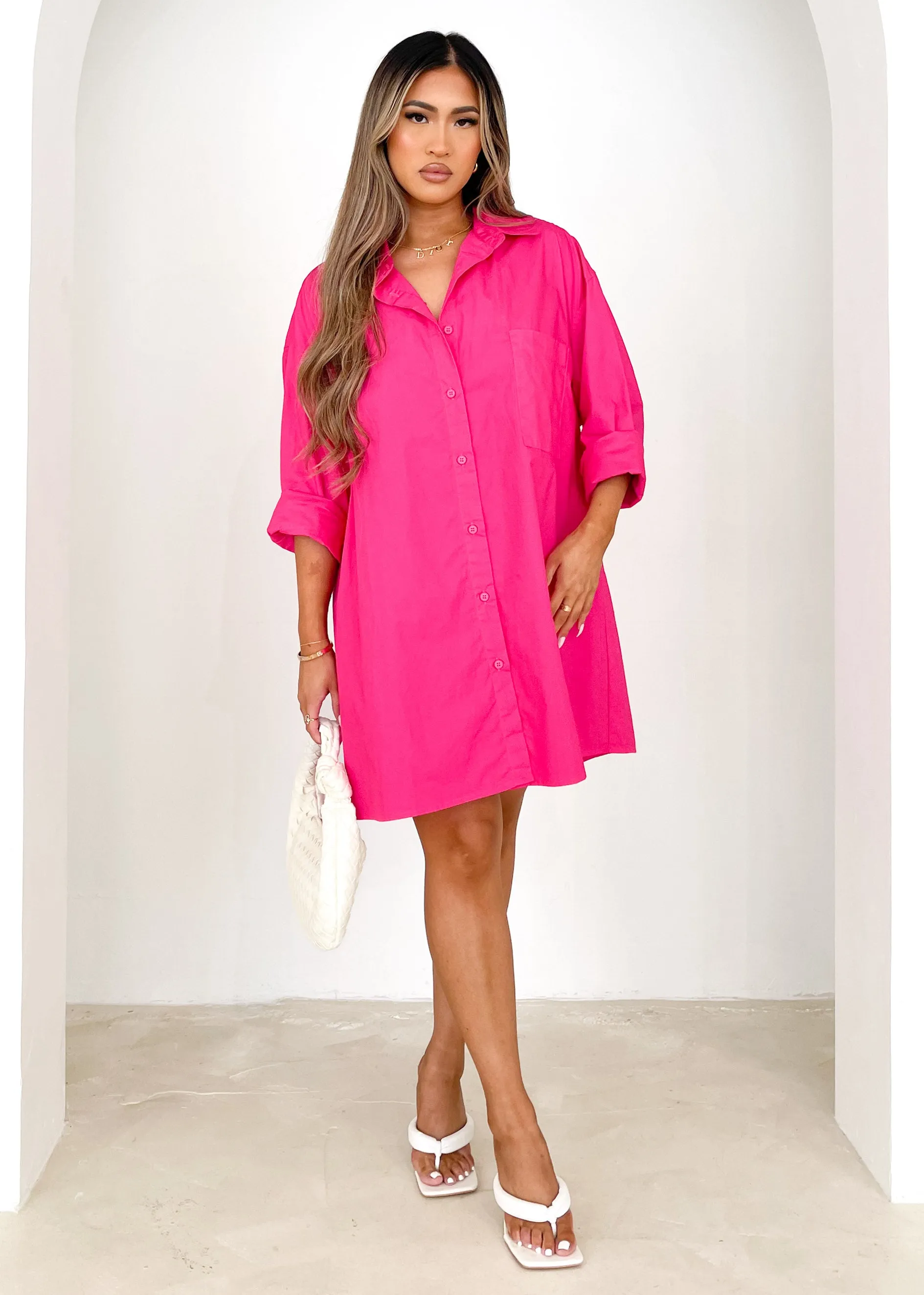 Micaela Shirt Dress - Fushcia