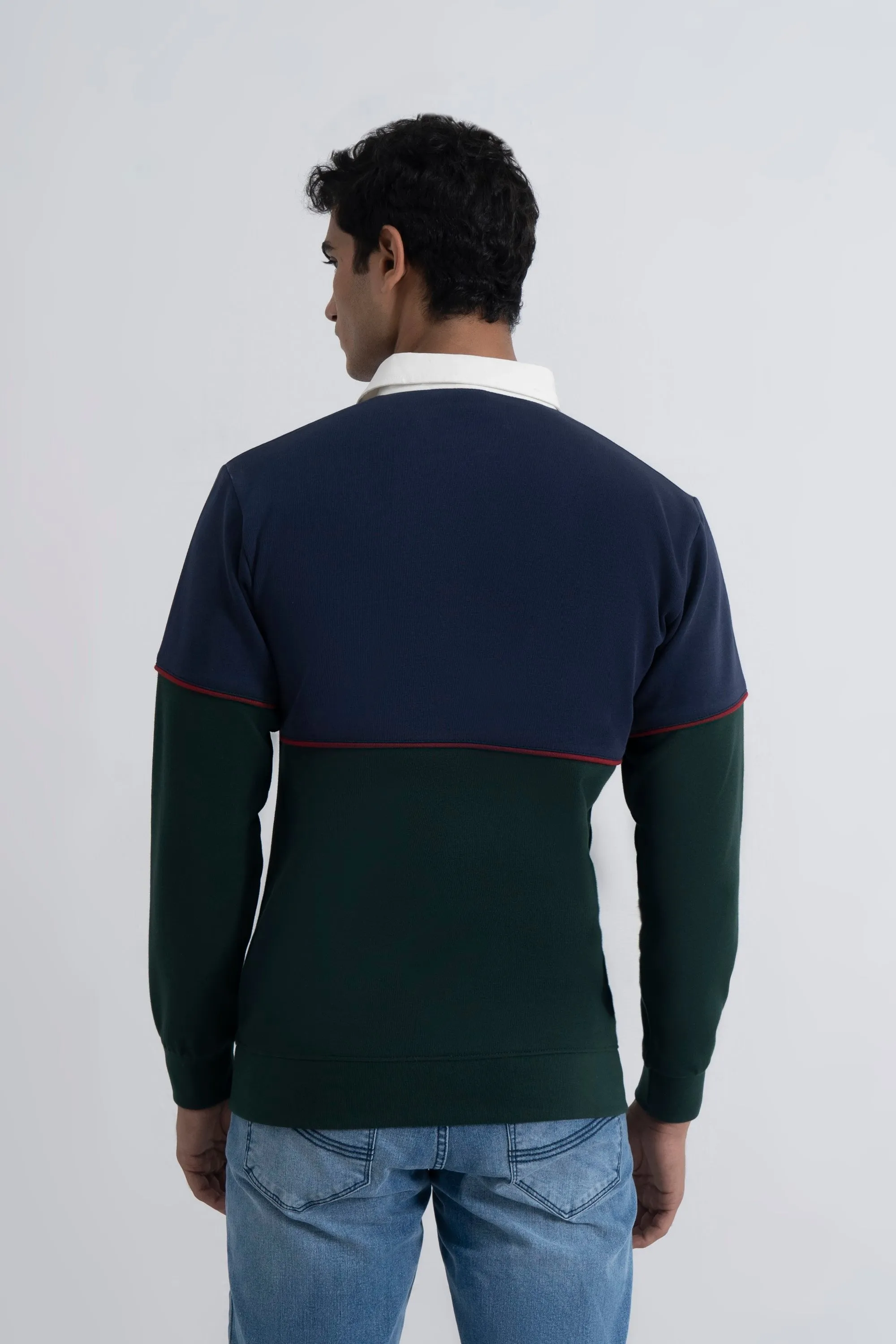 Navy/Green Interlock Pique Collar T-Shirt