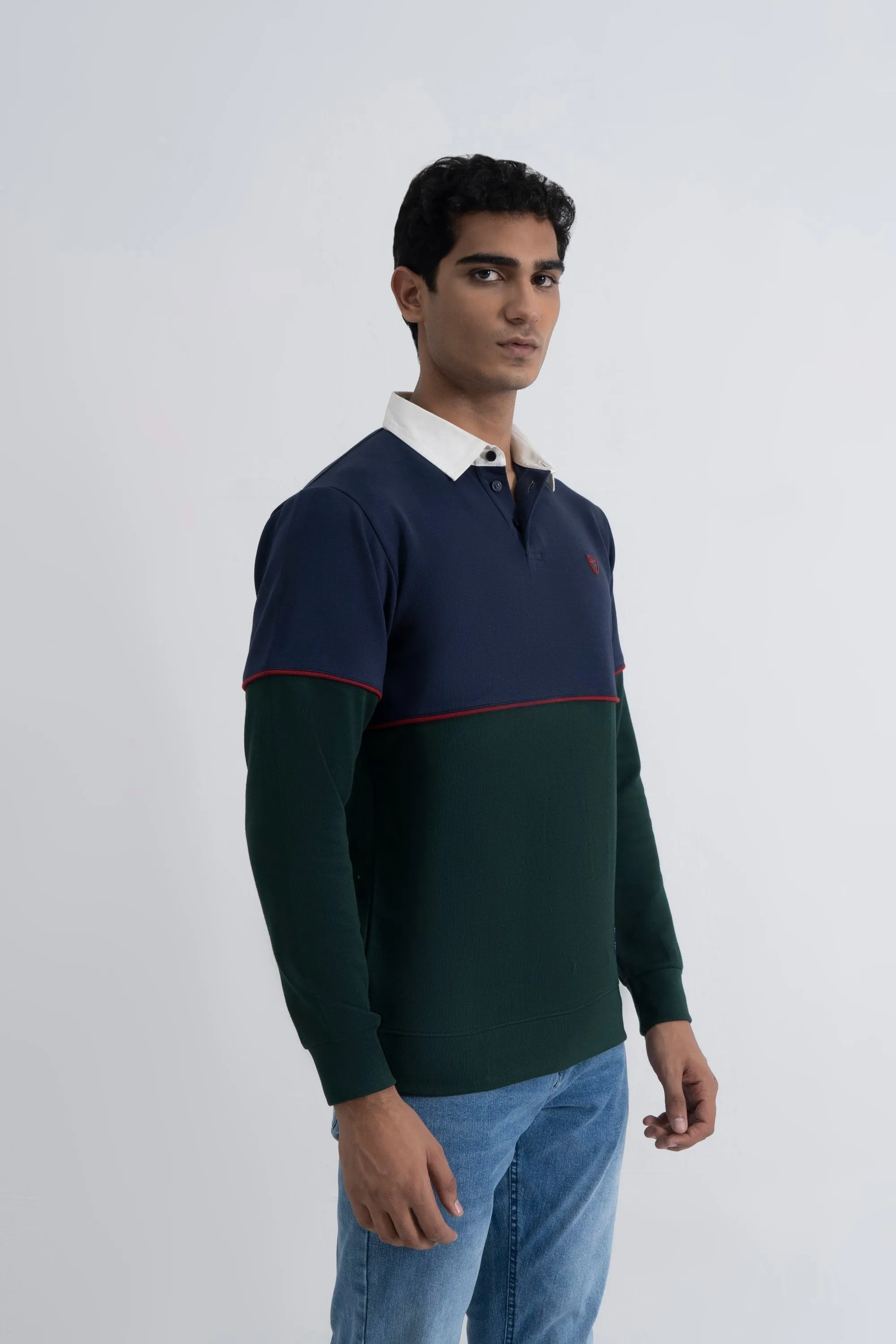 Navy/Green Interlock Pique Collar T-Shirt