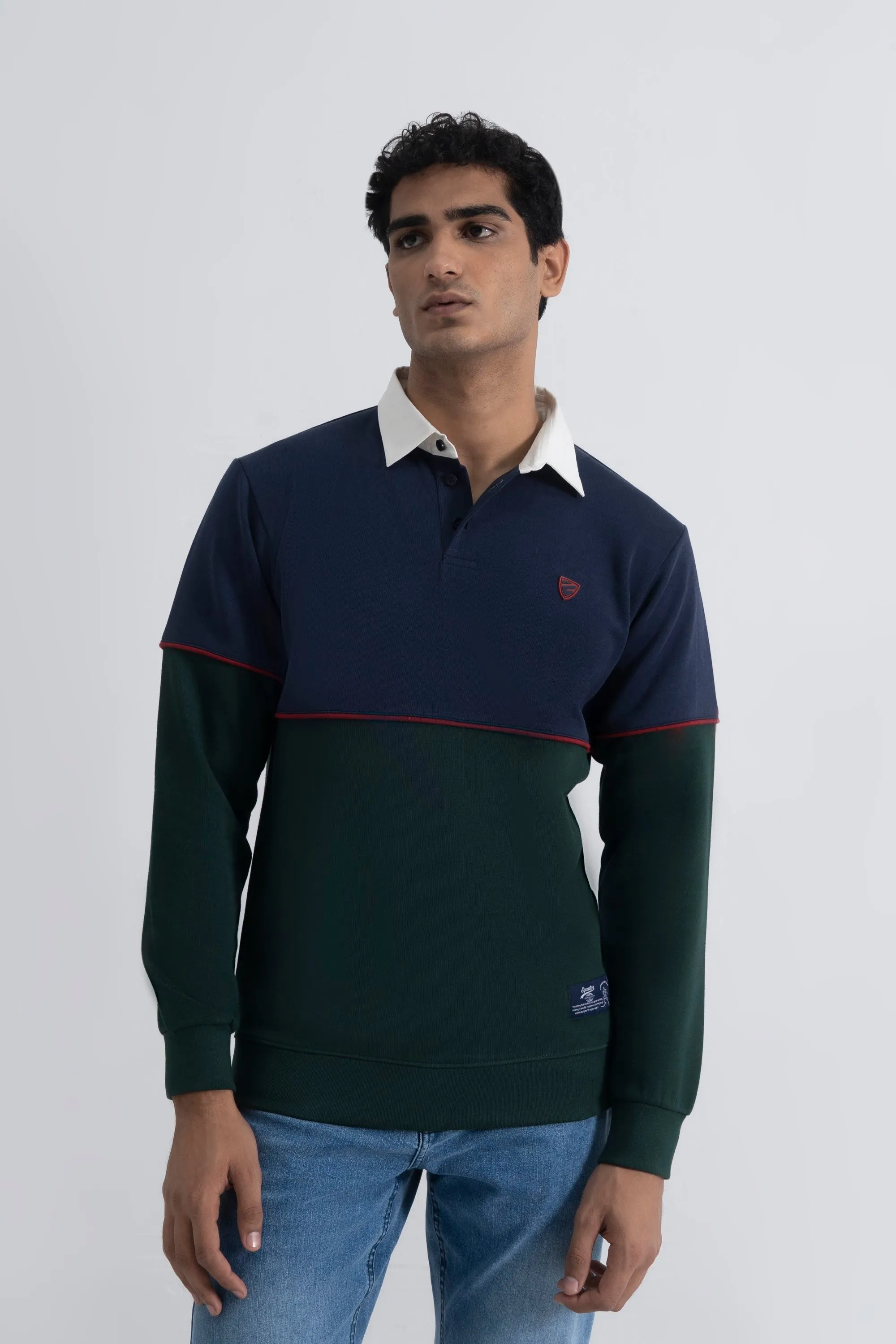 Navy/Green Interlock Pique Collar T-Shirt