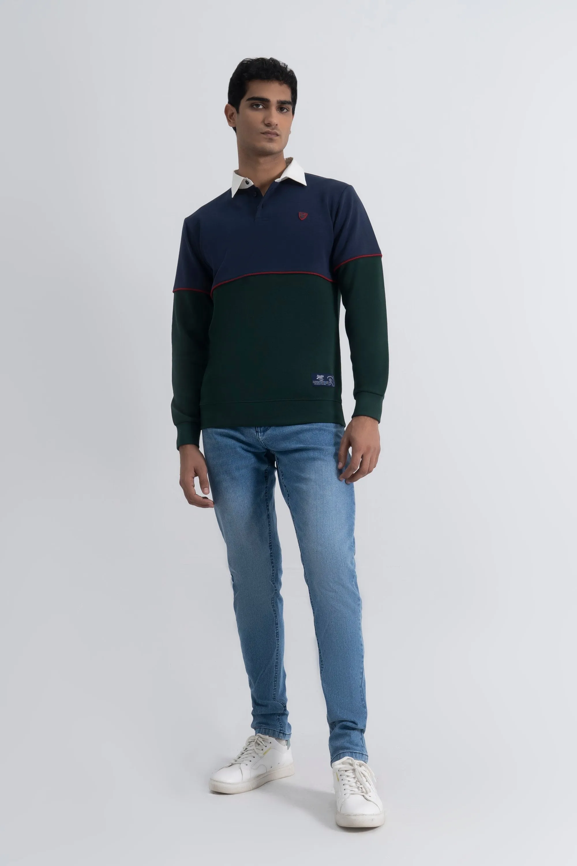 Navy/Green Interlock Pique Collar T-Shirt