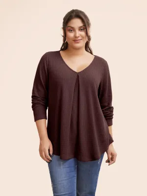 NEW Bloomchic Plain Waffle Knit Scoop Neck Plicated Detail T-shirt, Maroon, PLUS Sz 28