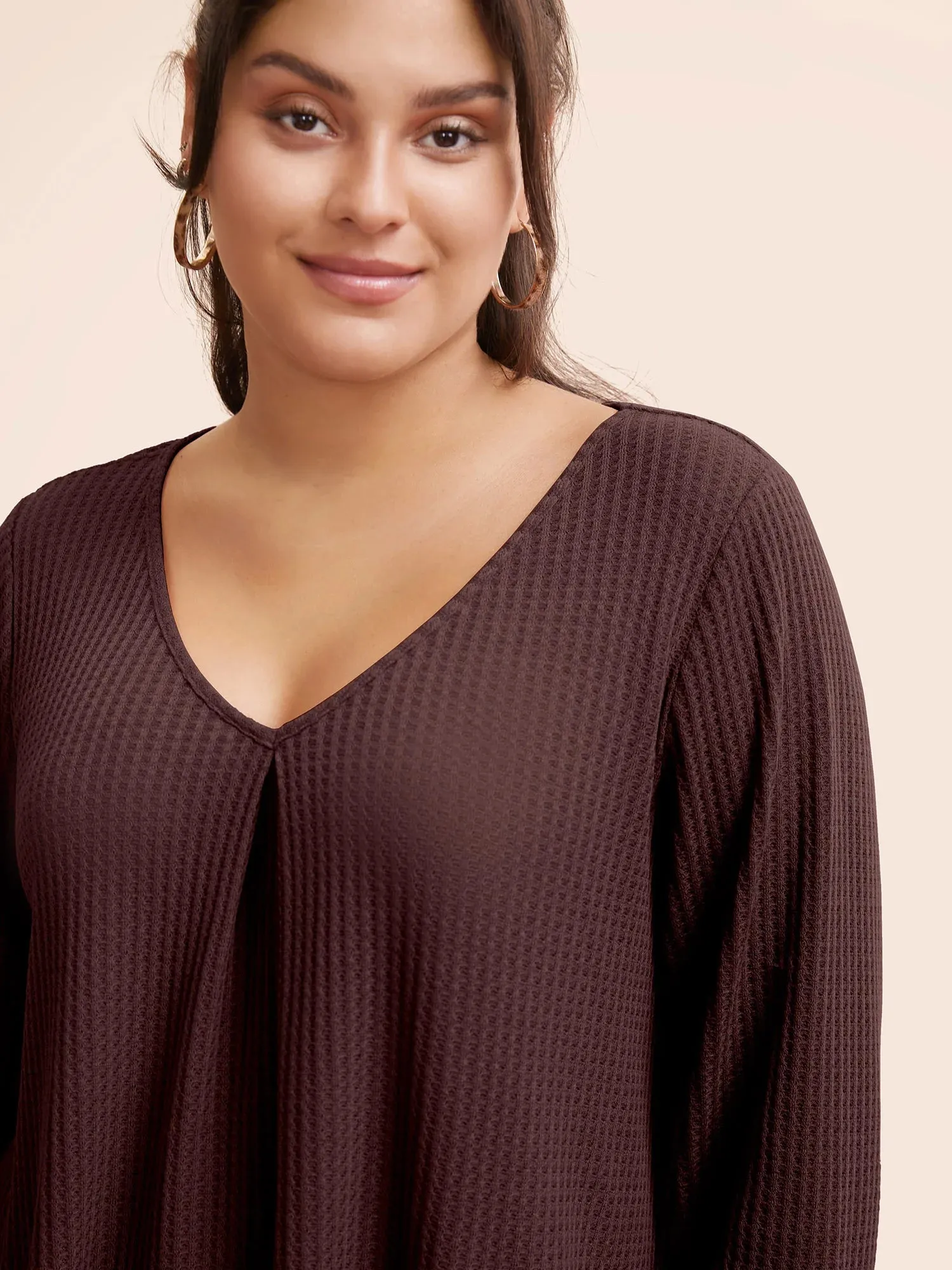 NEW Bloomchic Plain Waffle Knit Scoop Neck Plicated Detail T-shirt, Maroon, PLUS Sz 28