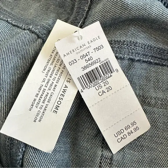 NWT American Eagle Size 20 Highest Rise 90s Boyfriend Cargo Shorts Denim New 35