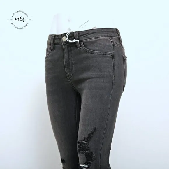 NWT Flying Monkey Black Label Distressed Low Waist Raw Hem Skinny Jeans Gray 26