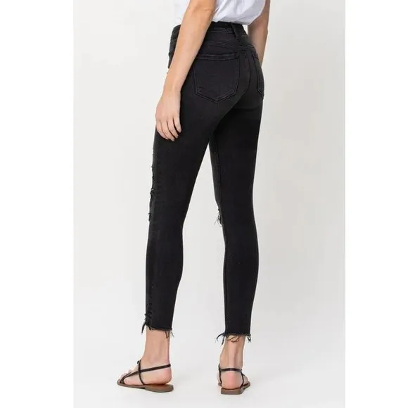 NWT Flying Monkey Black Label Distressed Low Waist Raw Hem Skinny Jeans Gray 26