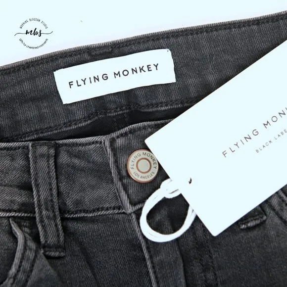 NWT Flying Monkey Black Label Distressed Low Waist Raw Hem Skinny Jeans Gray 26