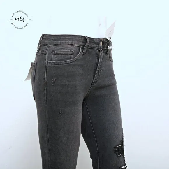 NWT Flying Monkey Black Label Distressed Low Waist Raw Hem Skinny Jeans Gray 26