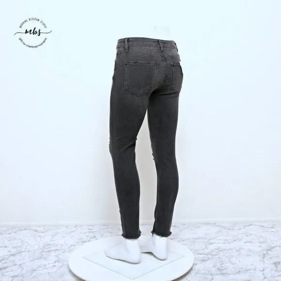 NWT Flying Monkey Black Label Distressed Low Waist Raw Hem Skinny Jeans Gray 26