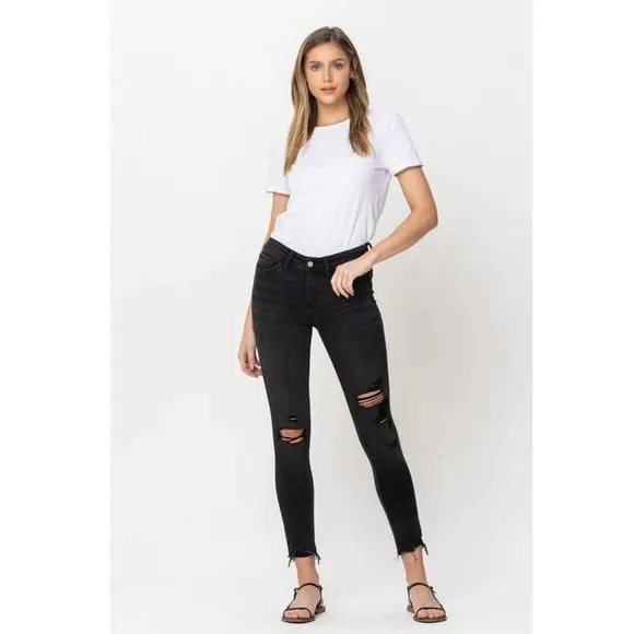 NWT Flying Monkey Black Label Distressed Low Waist Raw Hem Skinny Jeans Gray 26