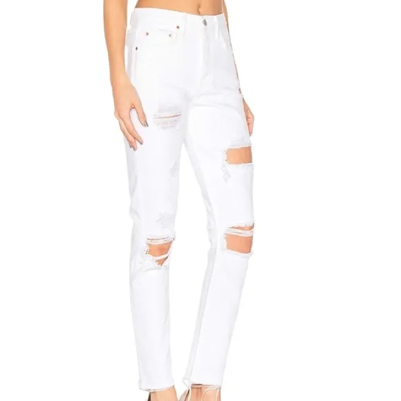 NWT GRLFRND Karolina White Distressed Denim Jeans