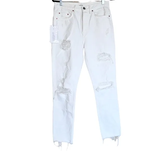 NWT GRLFRND Karolina White Distressed Denim Jeans