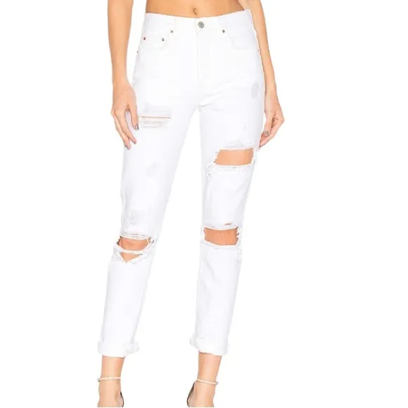 NWT GRLFRND Karolina White Distressed Denim Jeans
