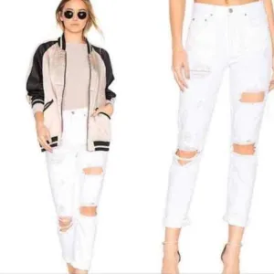 NWT GRLFRND Karolina White Distressed Denim Jeans