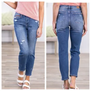 NWT Judy Blue Straight distressed embroidered denim jeans size 11/30