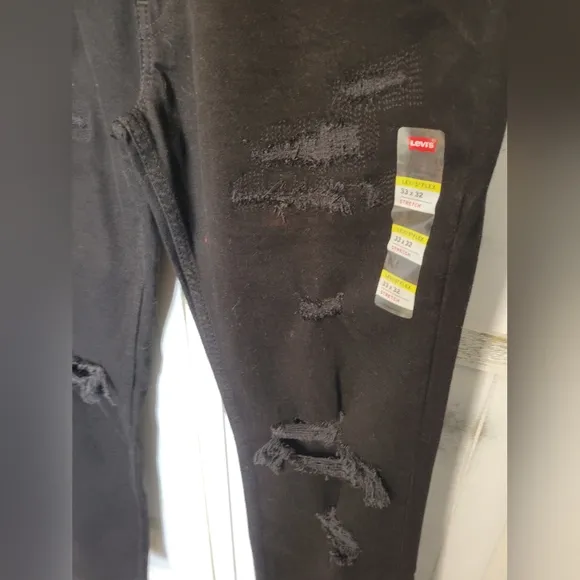 NWT Levi's 511 Flex Stretch Slim Mid Rise Black Distressed Jeans 33x32