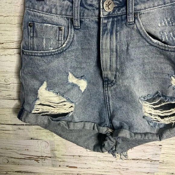 One Teaspoon High Waist Bandits Cut Off Denim Shorts 25 Jean 100% Cotton