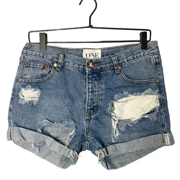 One Teaspoon Women’s Size 27 Chargers Distressed Denim Shorts Relaxed Fit