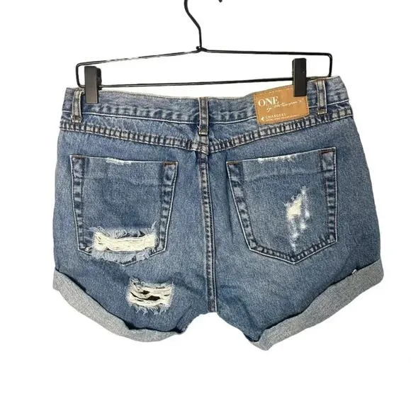 One Teaspoon Women’s Size 27 Chargers Distressed Denim Shorts Relaxed Fit