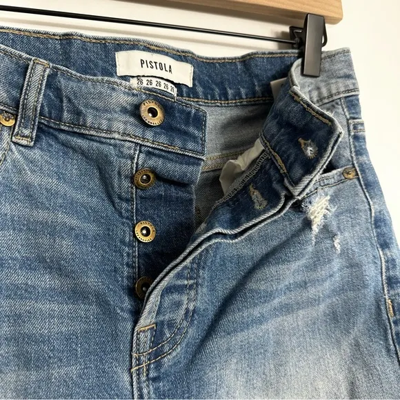 Pistola Distressed High Rise Denim Shorts