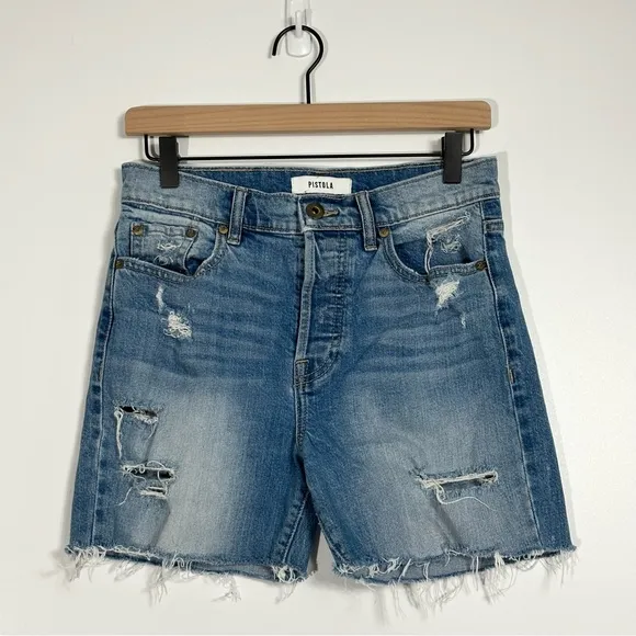 Pistola Distressed High Rise Denim Shorts