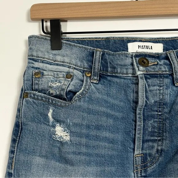 Pistola Distressed High Rise Denim Shorts