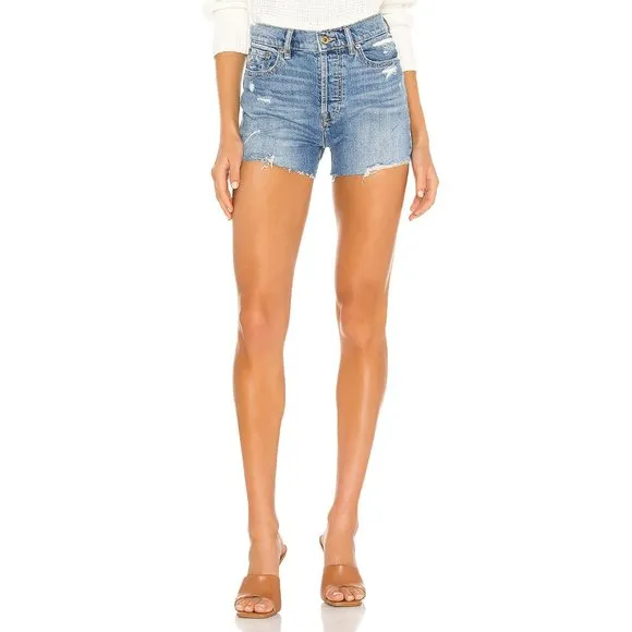 Pistola Distressed High Rise Denim Shorts