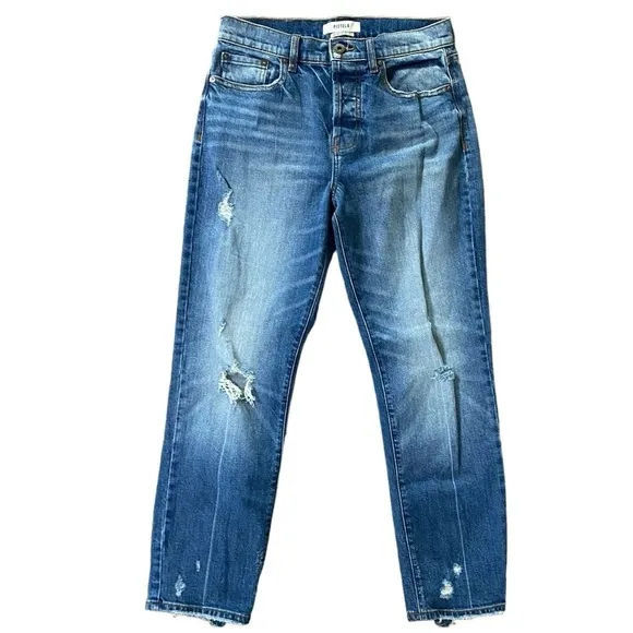 Pistola Distressed High Waisted Hidden Button Fly Ankle Denim Jeans Size 27