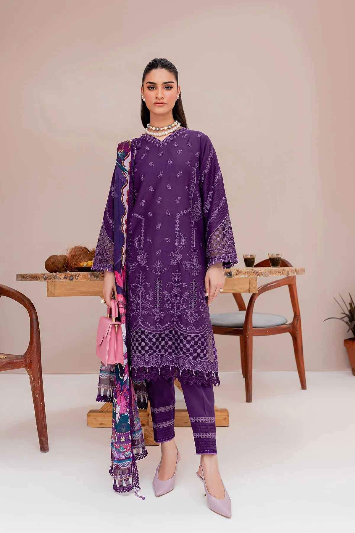 Purple Aura| Farasha Mehak Festive Lawn SS 23 | Unstitched Embroidered Collection