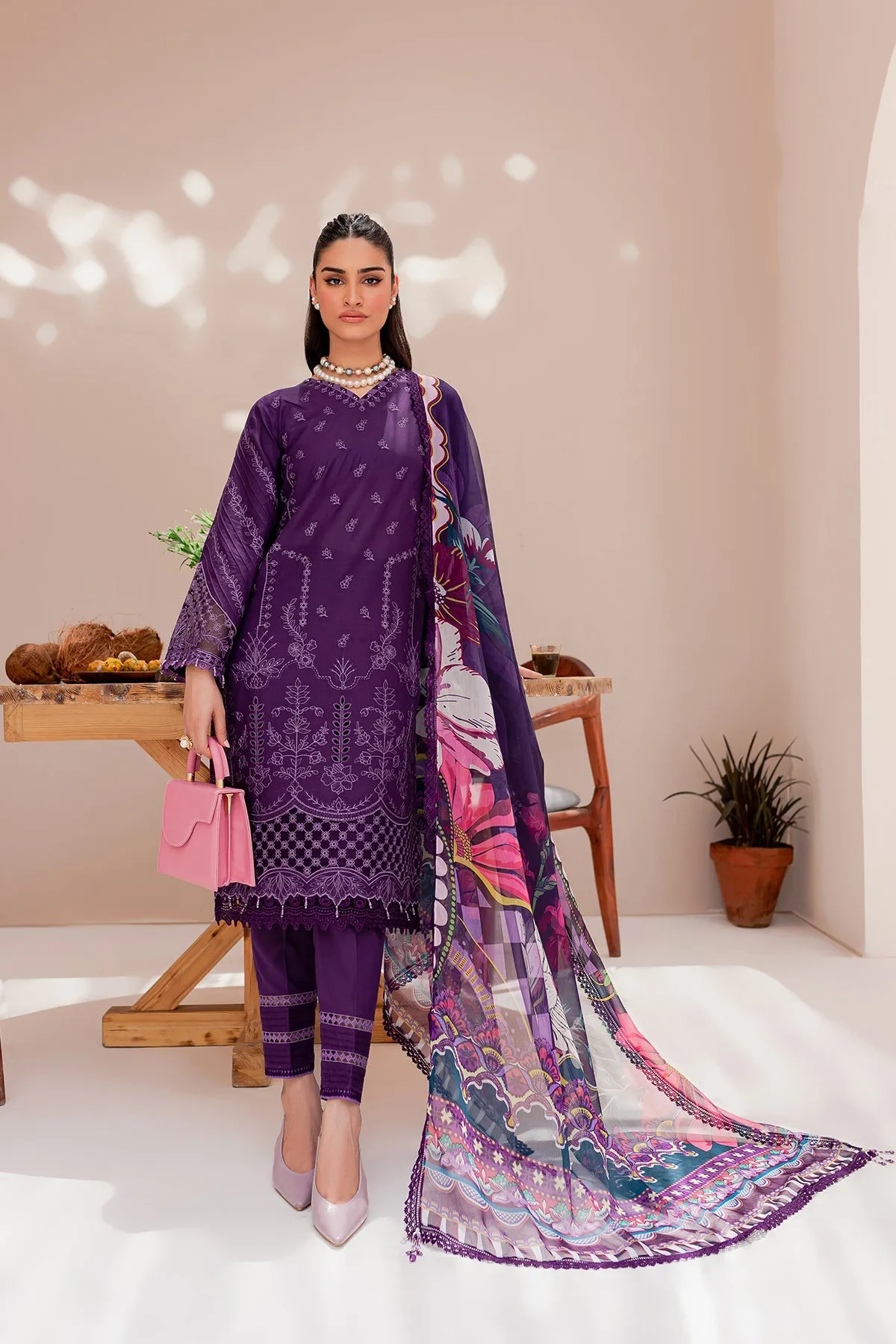 Purple Aura| Farasha Mehak Festive Lawn SS 23 | Unstitched Embroidered Collection