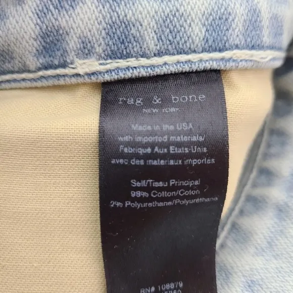 Rag &amp; Bone Midrise Ankle Cigarette Distressed Light Washed Jeans 26 NWT