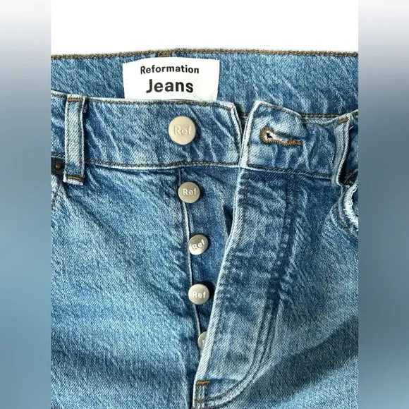 Reformation Jeans Women’s Button Fly Light Stone Maya Wash Skinny Straight Leg