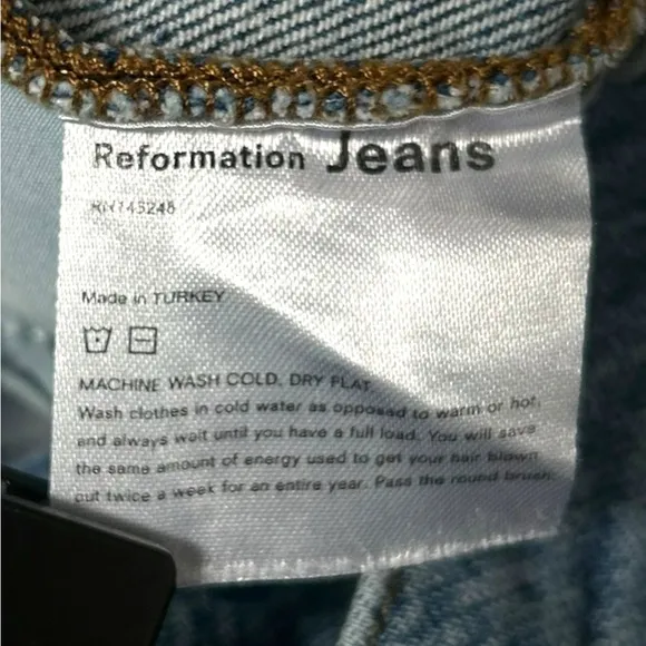 Reformation Jeans Women’s Button Fly Light Stone Maya Wash Skinny Straight Leg