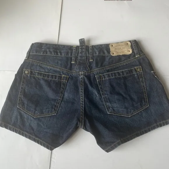 Replay Jean Denim Studded Women's Dark Wash Casual Cowgirl Shorts 27