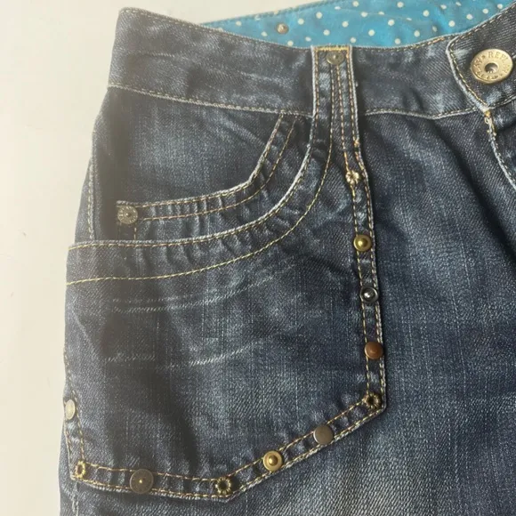 Replay Jean Denim Studded Women's Dark Wash Casual Cowgirl Shorts 27